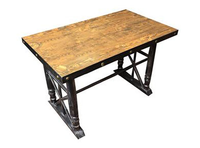 铁艺餐桌 实木方形餐桌面 五金铁艺包边 铜钉围